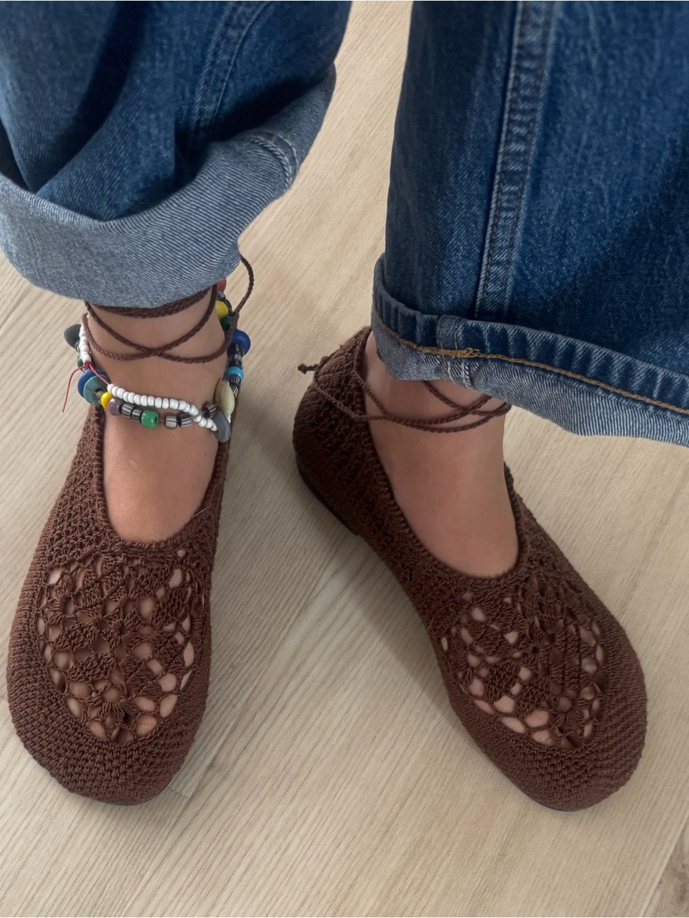 Hvoya Lace-Up Crochet Women’s Ballet Flats